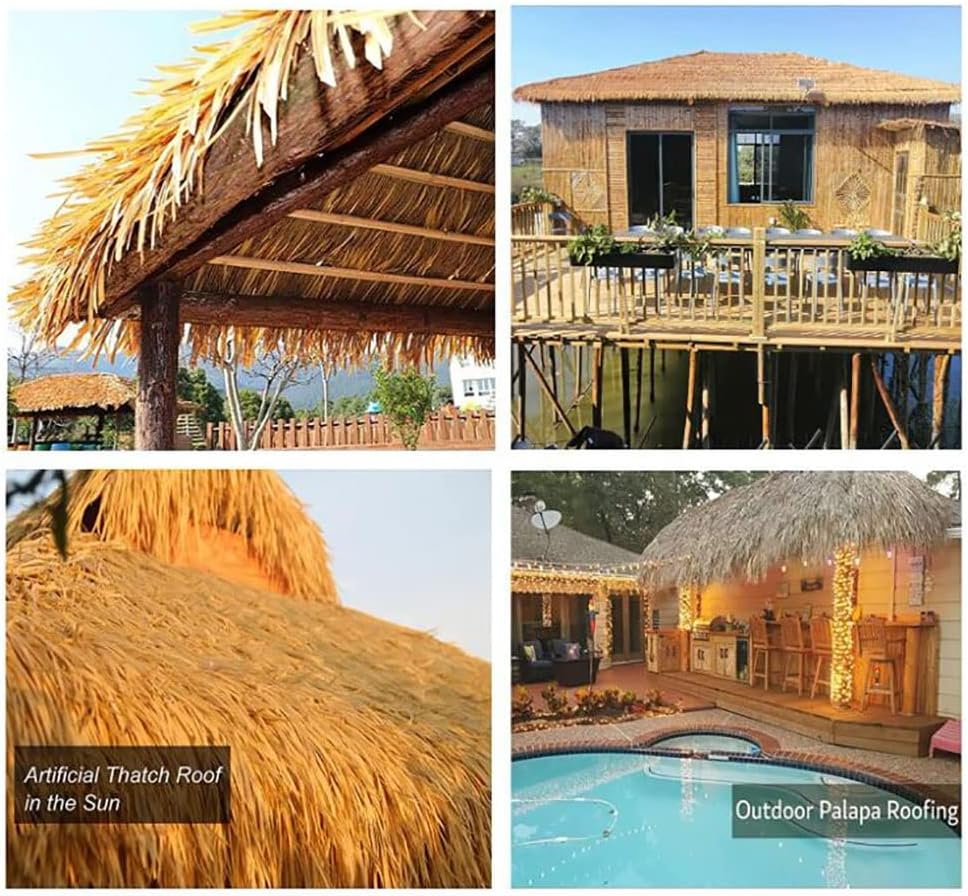 Simulation Thatch Thatch Panel Thatch Runner Roll Straw Roof Thatch Artificial Decorative Palm Straw Thatch Tile Tiki Hut Grass Roof Duck Blind Grass(Yellow c,0.5x2m/1.64X6.56ft)