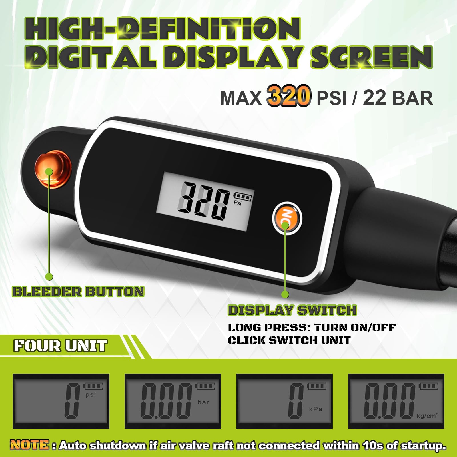 BUCKLOS Bike Shock Pump Mountain Suspension Air Fork Rear Shock 320Psi Digital Gauge Bicycle Tire Pump Scharder Presta Valve for MTB/Road Bikes Handheld Accessories Tool