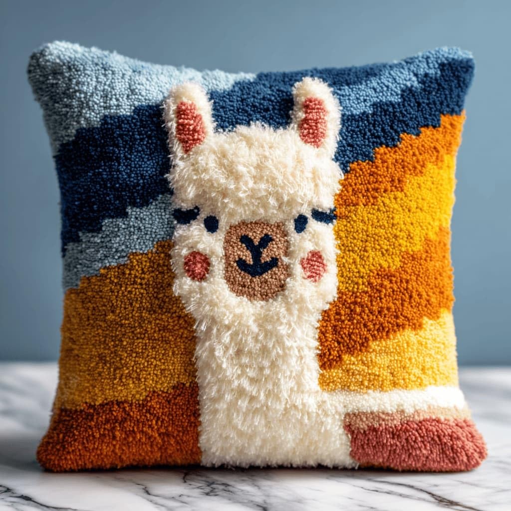 AxiangziK Latch Hook Pillow Kit for Adults,Alpaca 17X17In Latch Hook Kit for Pillow Cover with Instruction for Beginner Cross Stitch Sofa Cushion Cover with Crochet Yarn for Beginners and Home Decor