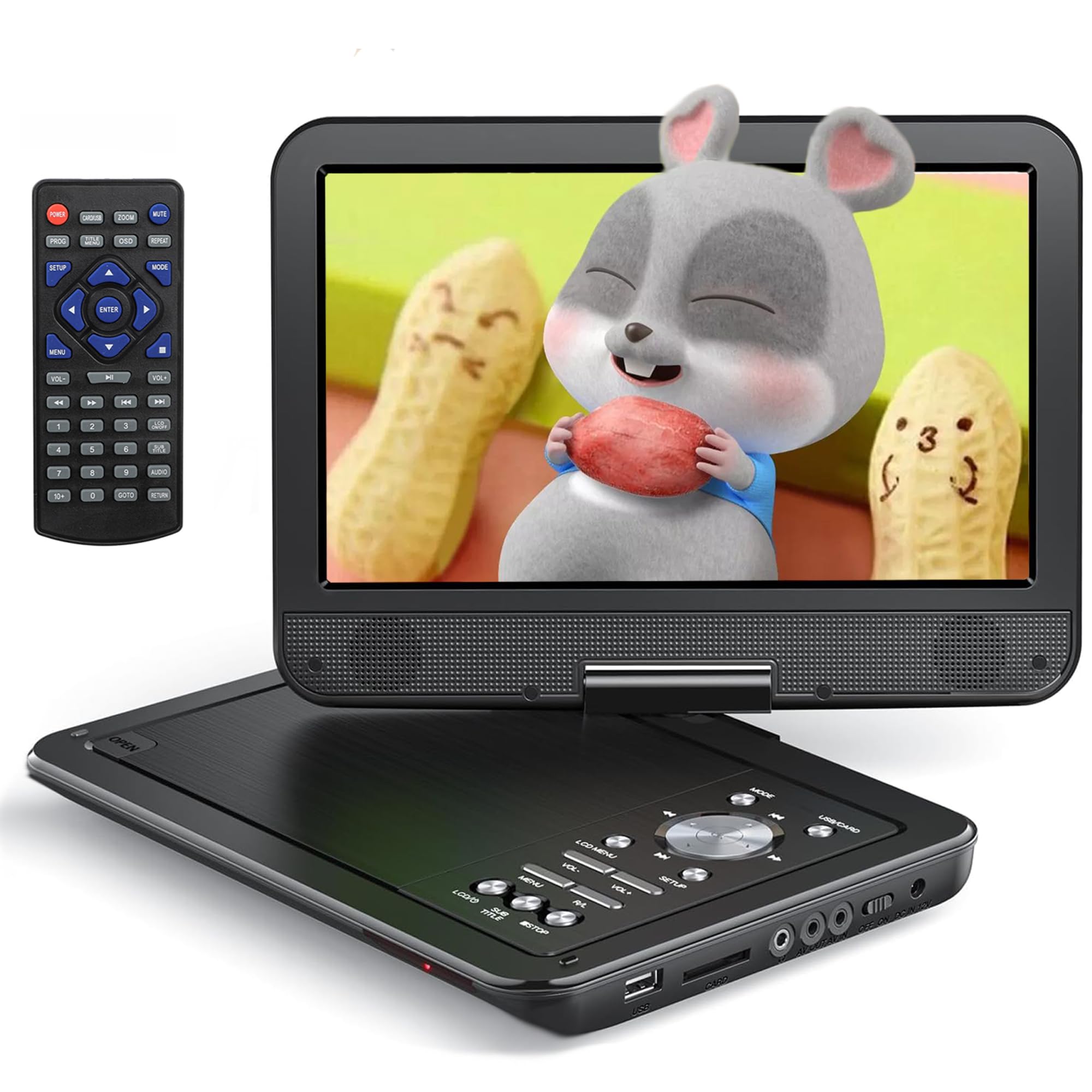 YOTON 12,5-Zoll Tragbarer DVD-Player mit 10,5-Zoll HD-Drehbildschirm, ideal fürs Auto, inkl. Autoladegerät, Netzteil, Akku, unterstützt USB/SD-Karte/TV-Sync [Kein Blu-ray]