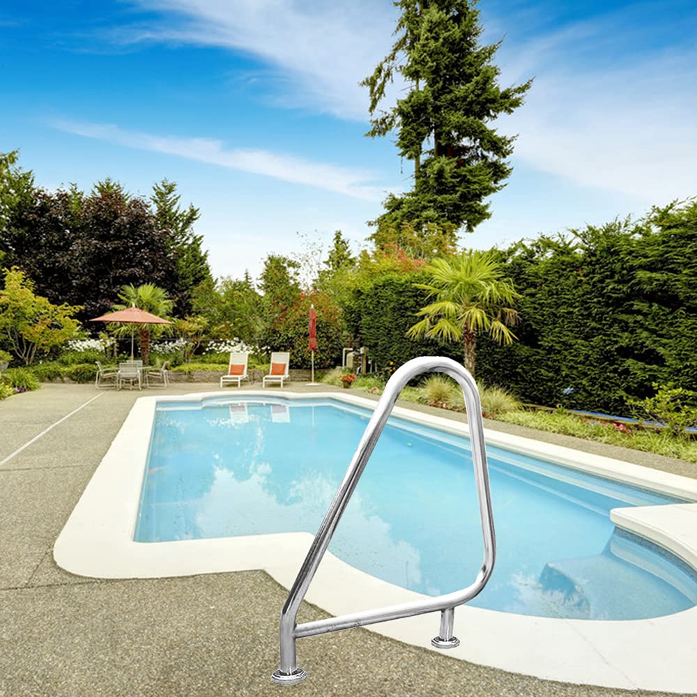 Rampe de piscine pour éviter les chutes avec installation à brides inox