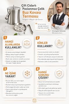 Transformacion Çift Cidarlı Isı Yalıtımlı Buz Kovası Termosu 1.3 L - Premium 304 Paslanmaz Çelik Süzgeçli ve Maşalı Profesyonel Bar ve Ev Tipi Endüstriyel Kumlama Lüks Buzluk 723393