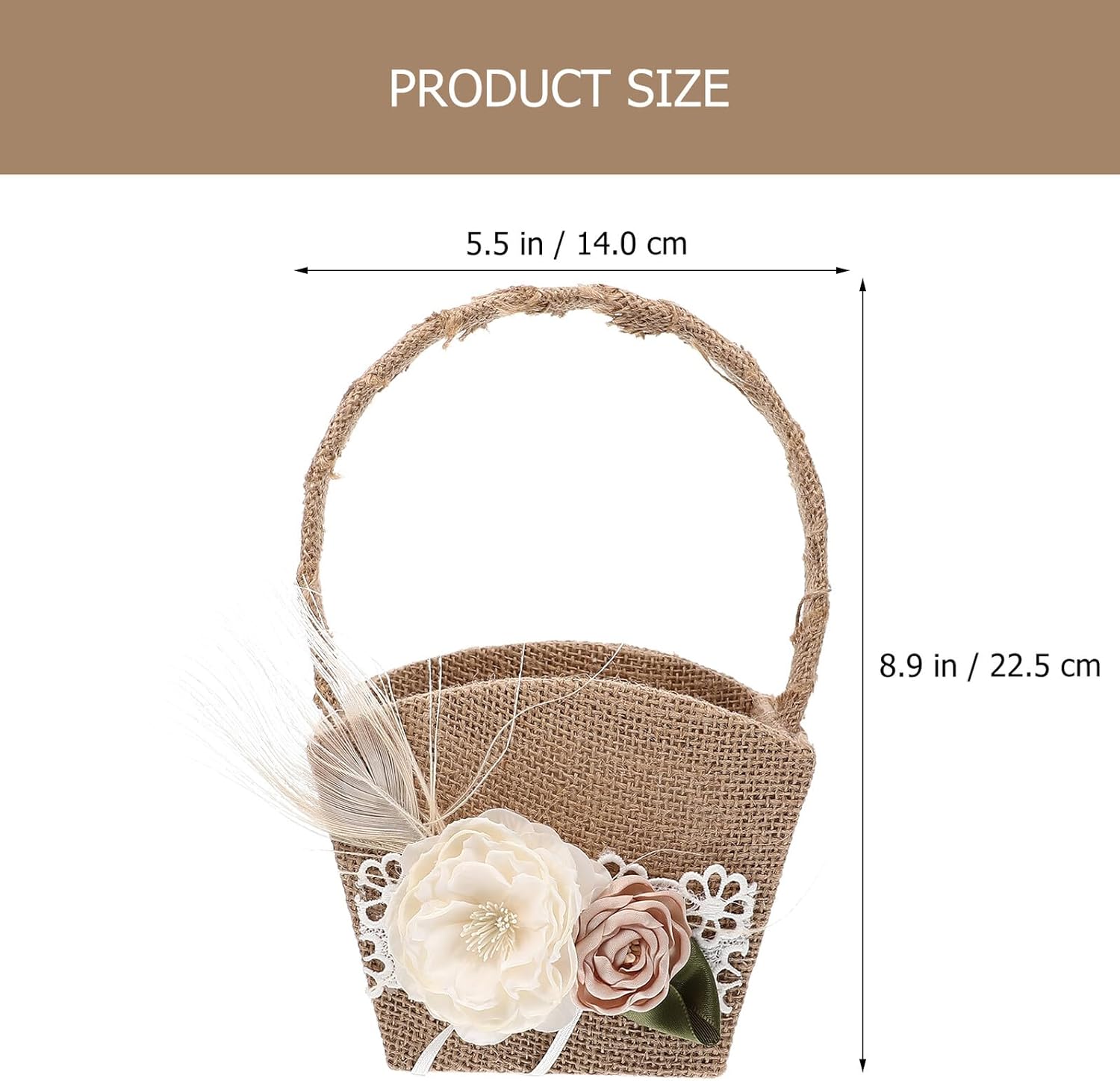 Rustic Wedding Flower Basket with Linen Bow and Delicate Plume Accents Flower Girl Basket for Ceremony Party Supplies for Wedding Events