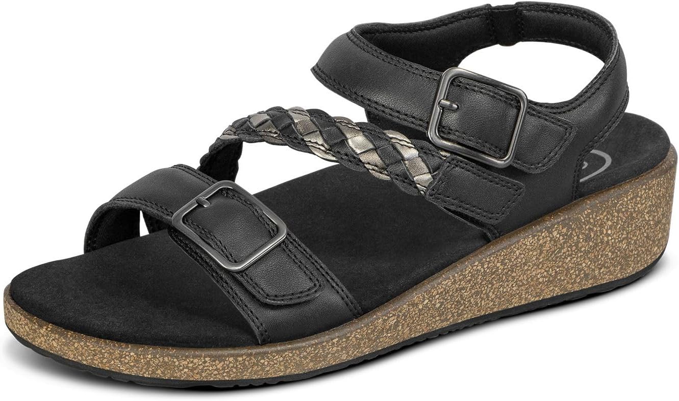 Orthofeet Women's Orthopedic Chloe Adjustable Leather Wedge Sandal