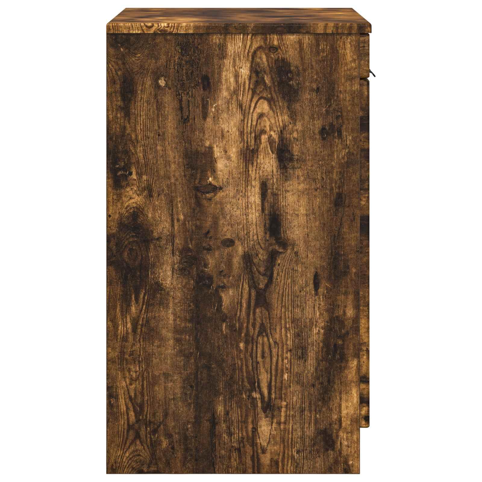 Mueble de baño de roble ahumado, 54 x 41 x 70 cm | Elegante mueble de lavabo para baño de invitados con orificio de placa flexible y mango negro.