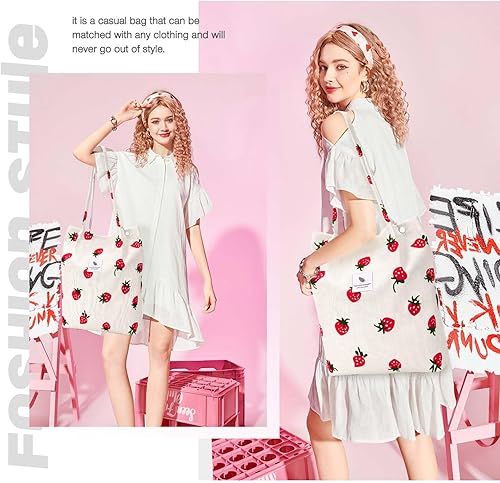 Vista 131 de Tote - Bolsa de hombro reutilizable de pana de gran capacidad con bolsillos interiores para mujeres y niñas Rayas