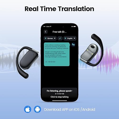 Miniatura 3 de Auriculares de traducción en tiempo real - AI 164 Idiomas Traductor Auriculares Sin tarifa de suscripción Audifonos Traductores Inglés Inglés 80H