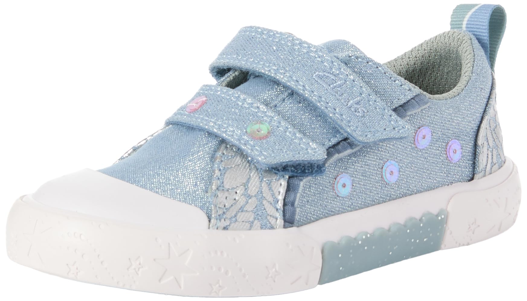 Clarks Foxing Trim T Denim blue Kids toddler girls trainers 8673-76F in a Plain Textile in Size 4.5
