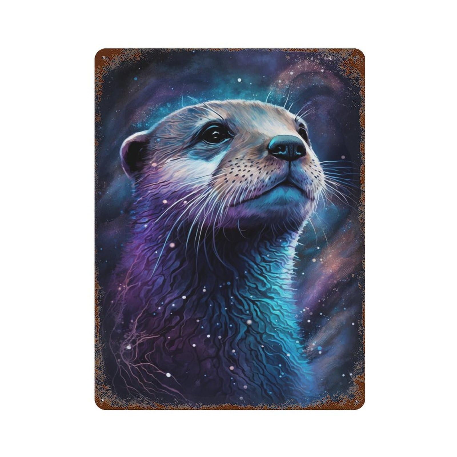Galactic Otter Portrait -2 15.7"x11.8" Rustic Tin Plaque, Retro Wall Decor for Garage, Bar And Workshop Decor
