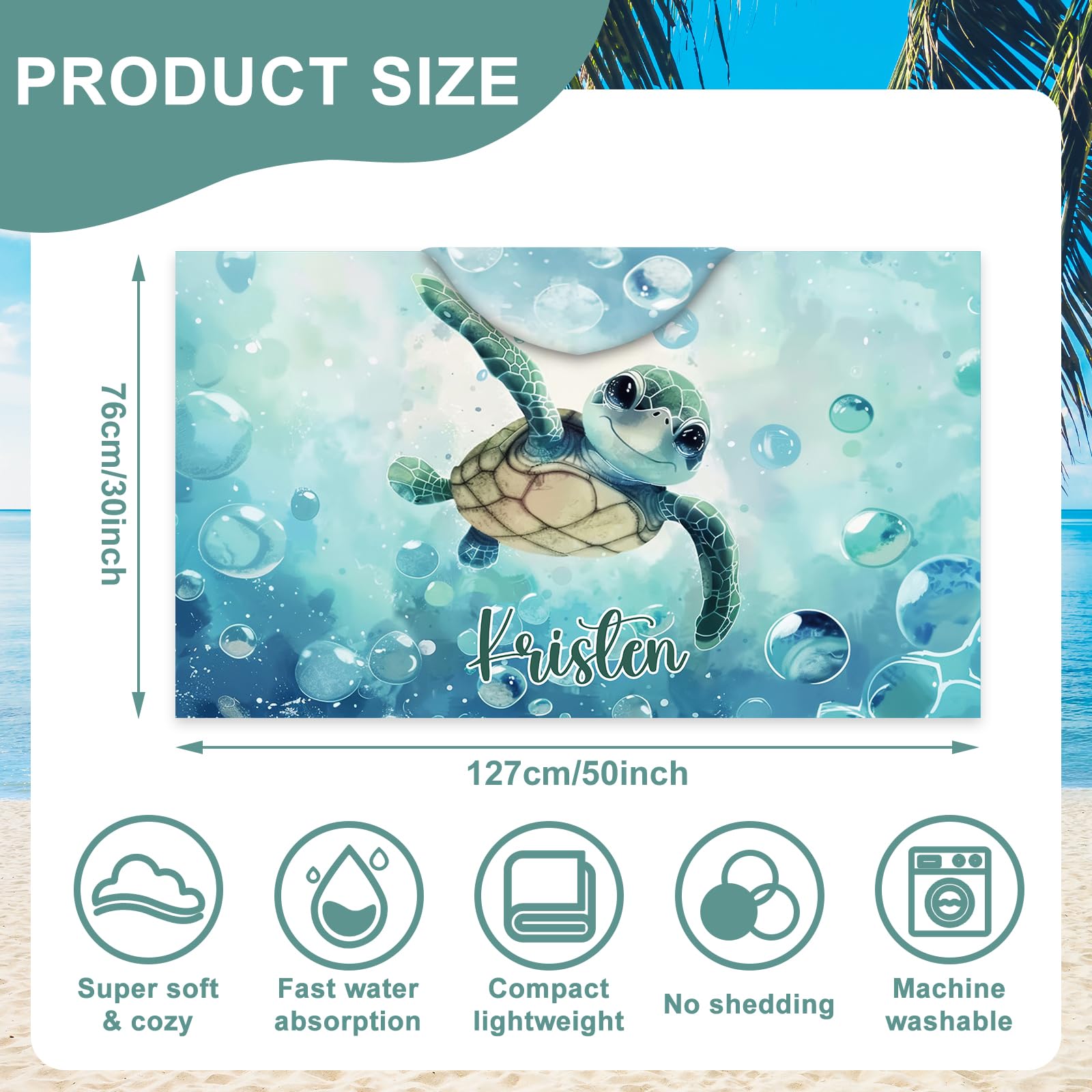 Serviette Enfant Nom Personnalisé Serviette De Plage Personnalisée SearchI - Avec Prénom - Capuche Sirène - Microfibre 76x127cm - Enfant Fille/garçon Poncho Capuche Microfibre