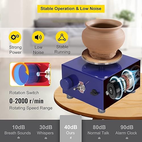 Miniatura 4 de Mini rueda de cerámica, rueda de cerámica ajustable de velocidad de 2000 RPM, kit de manualidades de cerámica, rueda de cerámica con arcilla