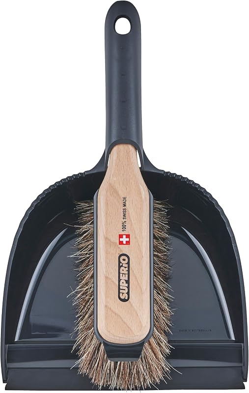 Juego de recogedor y cepillo de mano Superio Comfort Grip, escoba de mano con cerdas de crin natural suiza.