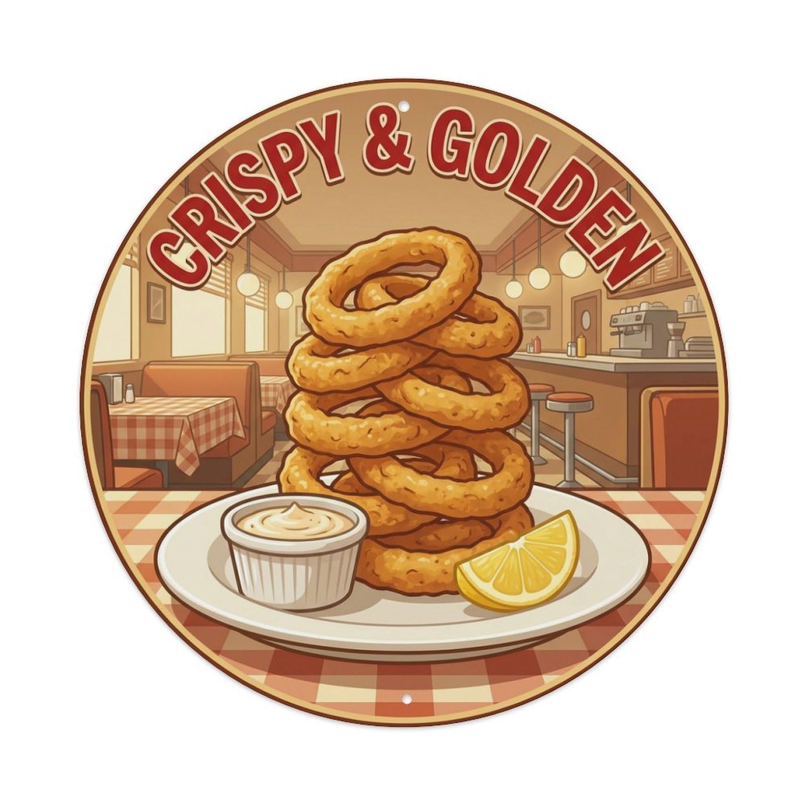 Metal Tin Sign Onion Rings Gourmet Food