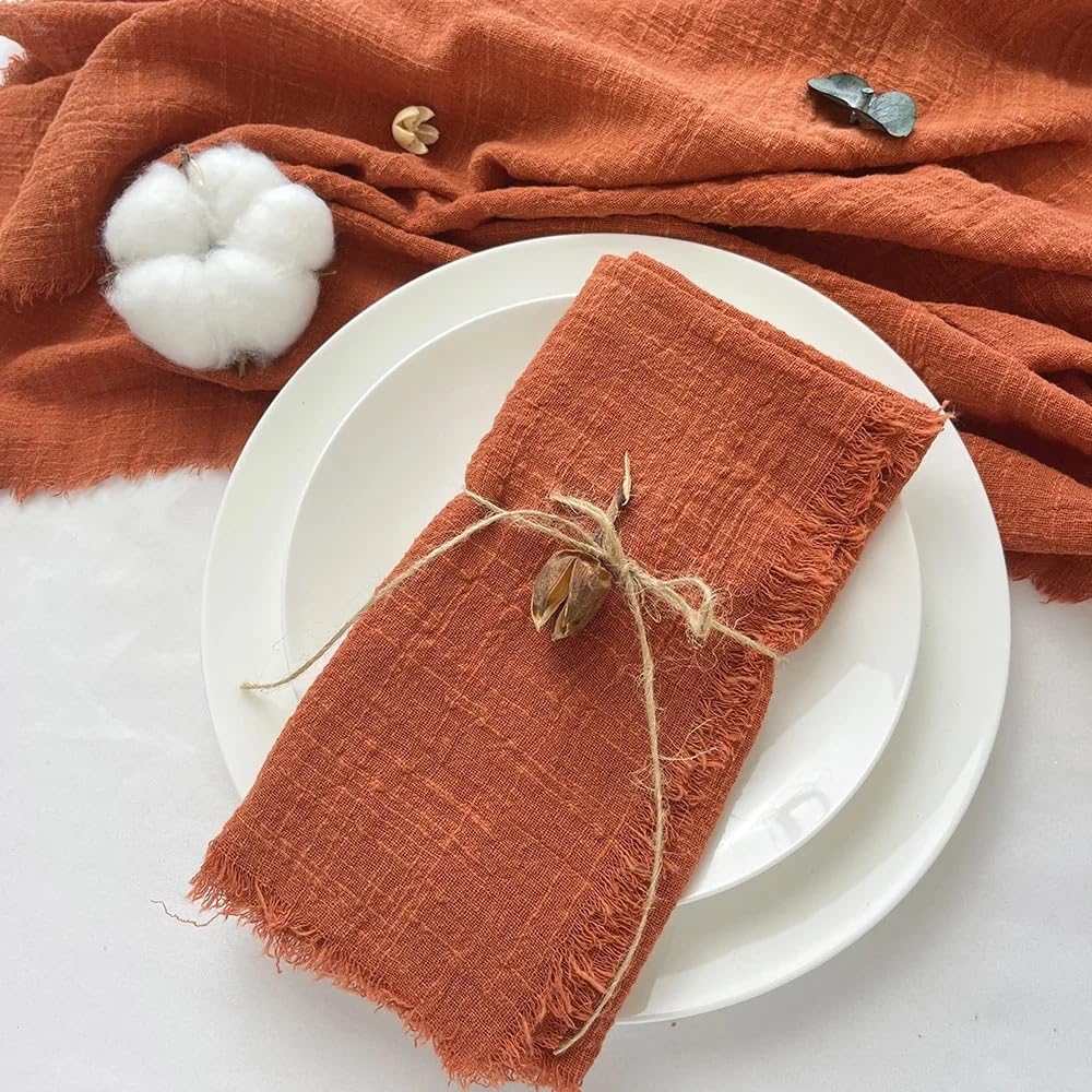 Napkins, 10pcs 32x32cm Gauze Cotton Napkins,Retro Burrs For Wedding Party Table Decoration(Orange)