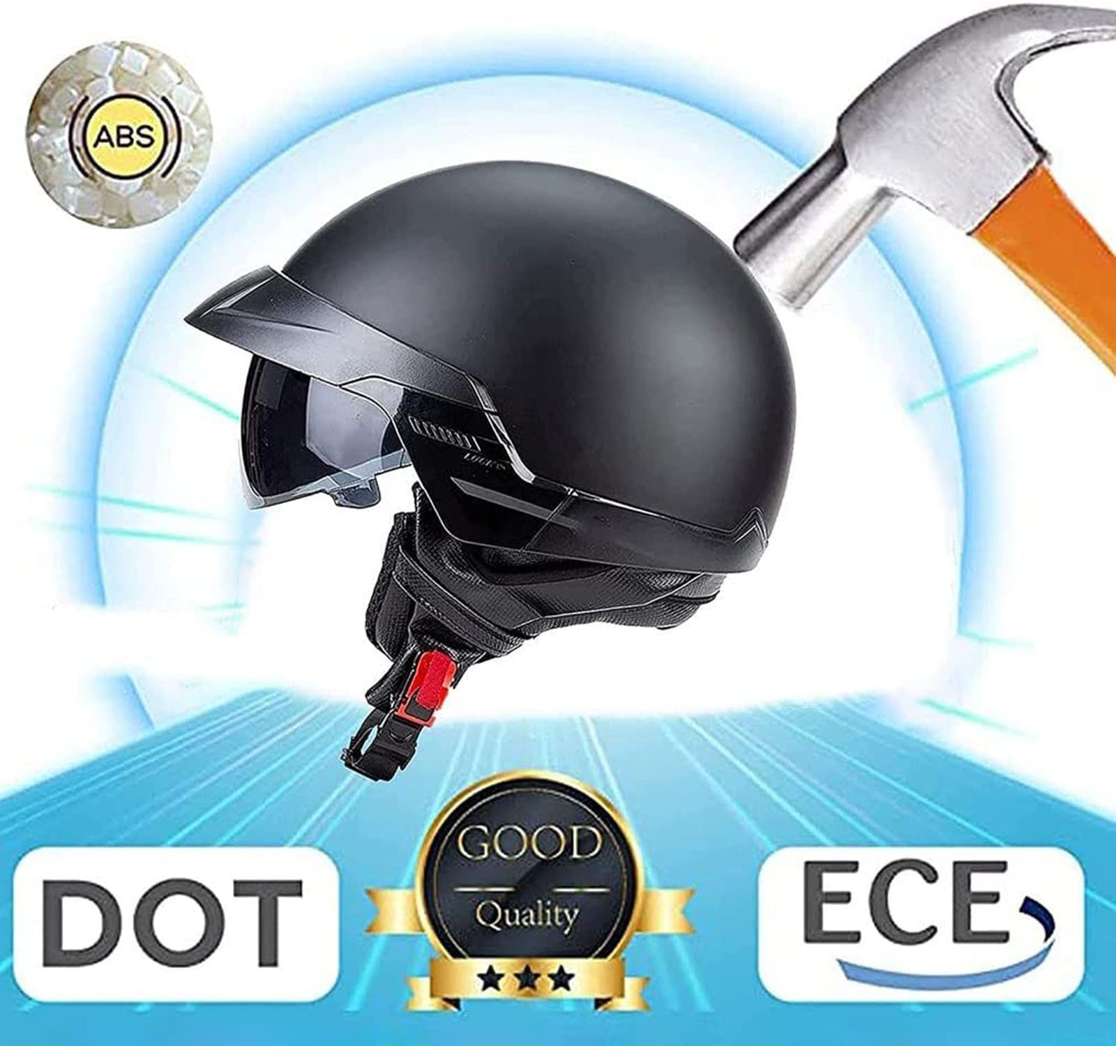 Caschi Moto Cromwell Jet e Demi-Jet Brain - cap Casco Moto Aperto Casco Mezzo retrò Casco Ciclomotore Cruiser Chopper Scooter Crash Helmet ECE/DOT Certified
