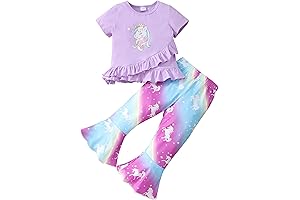 puseky Toddler Baby Girl Clothes Unicorn Bell Bottoms Outfit