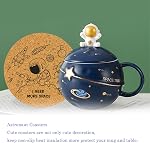 Kawaii Astronaut Cup Space Embossed Planet Mug, Cute Ceramic Coffee Mug, Novelty Mug with Lid and Spoon for Coffee, Tea, Milk, Aesthetic Room Decor Funny Gift for Girl Boy Women (Dark Blue)