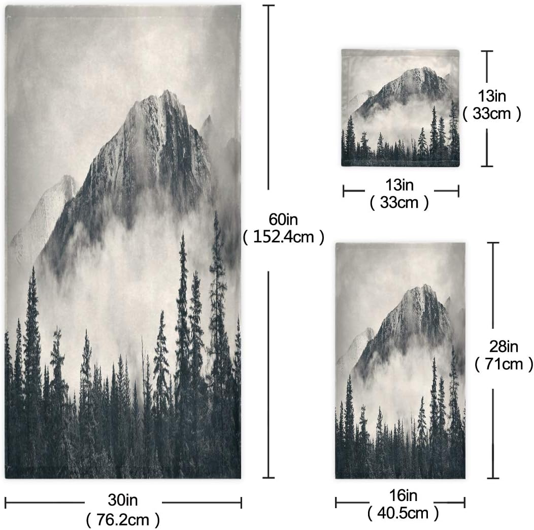 Towel Set Mountain Forest Tree Foggy 3 Piece Soft Bath Towel Highly Absorbent Washcloth for Bathroom Kitchen Hotel Gym Swim Towels