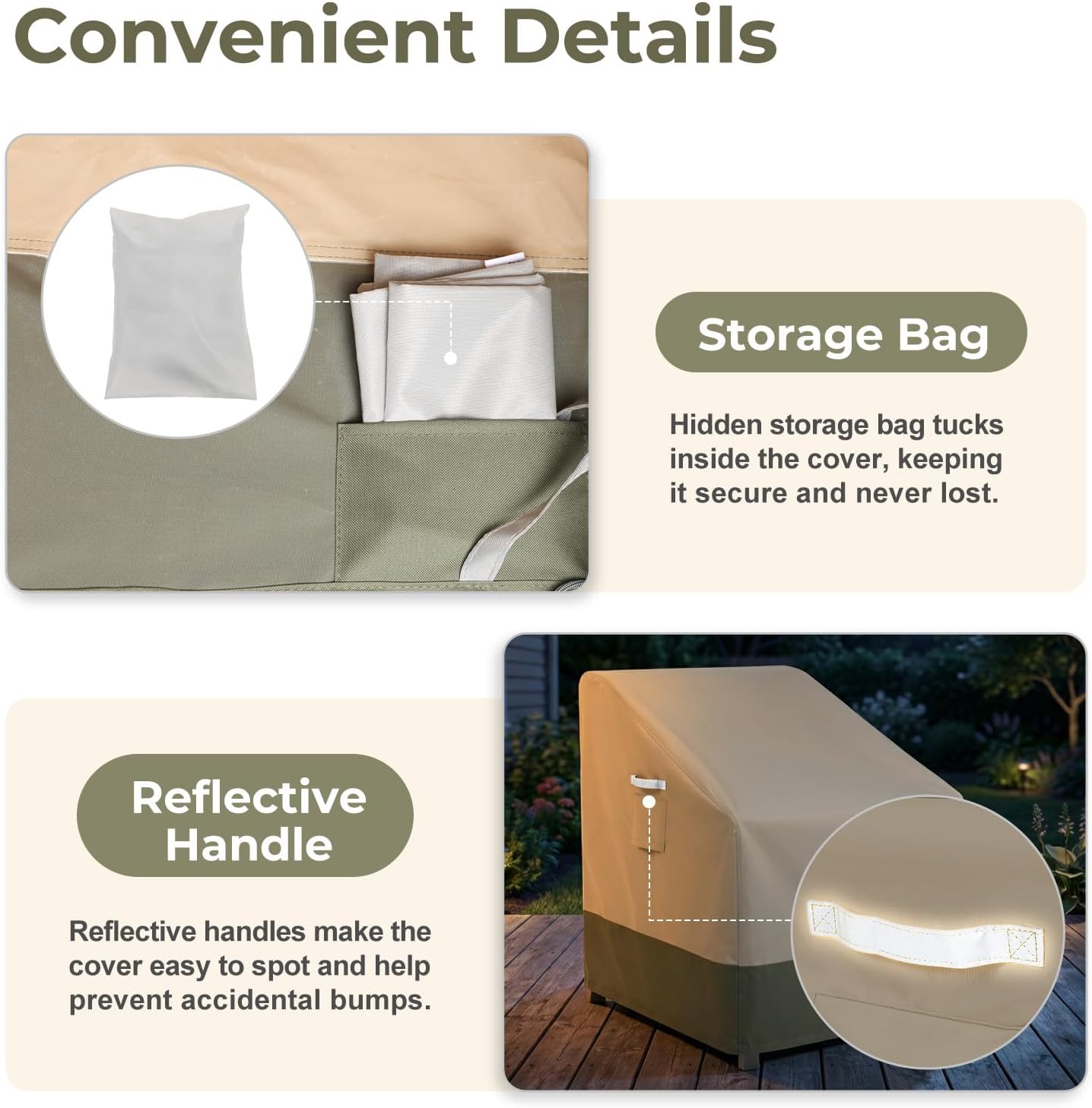 BPS Patio Chair Cover for Lawn Deep Seat and Deck Swivel Chairs, 600D Waterproof Cover with Attached Storage Bag and Reflective Handles for Outdoor Furniture, 28''W x 34''D x 38''H