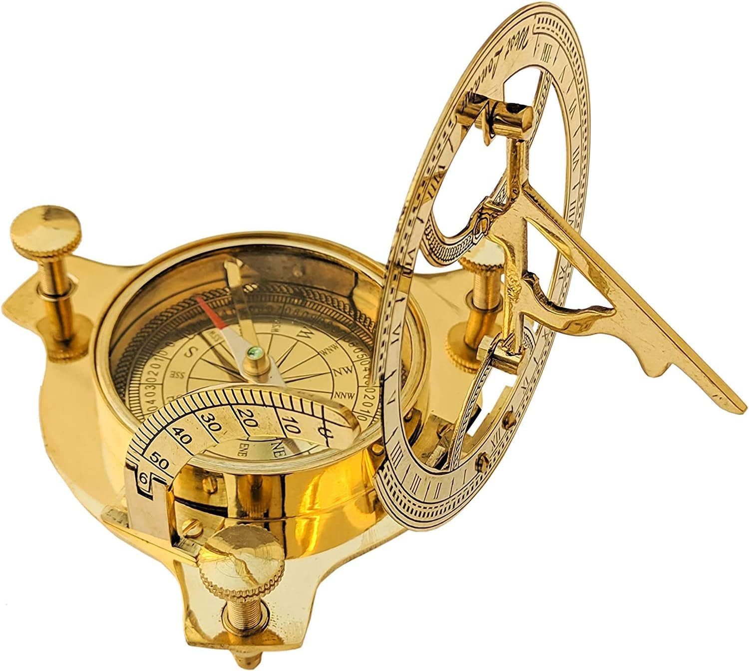 Pocket Brass Sundial Compass Antique Design Showpiece, Brass Sun Dial Vintage Home Decoration Gift Item with Golden Polish Brass Compass 2