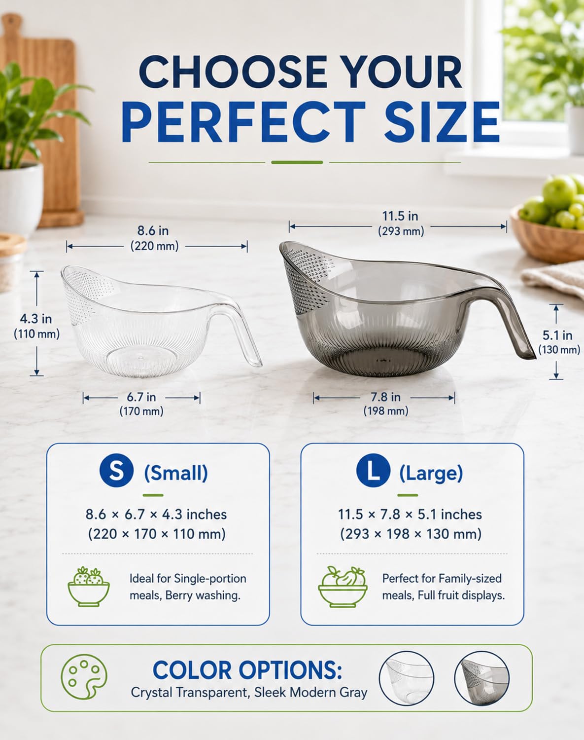 Aesthetic Green Rice - Colador para lavar arroz con asa, PET apto para alimentos, malla fina para arroz, frutas, verduras, herramienta de cocina multiusos, fácil de usar
