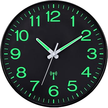 VIVILINEN Radio-Controlled Wall Clock Illuminated Silent No Ticking Noise Clock Wall Clock Wall for Bedroom Kitchen Living Room 30 cm