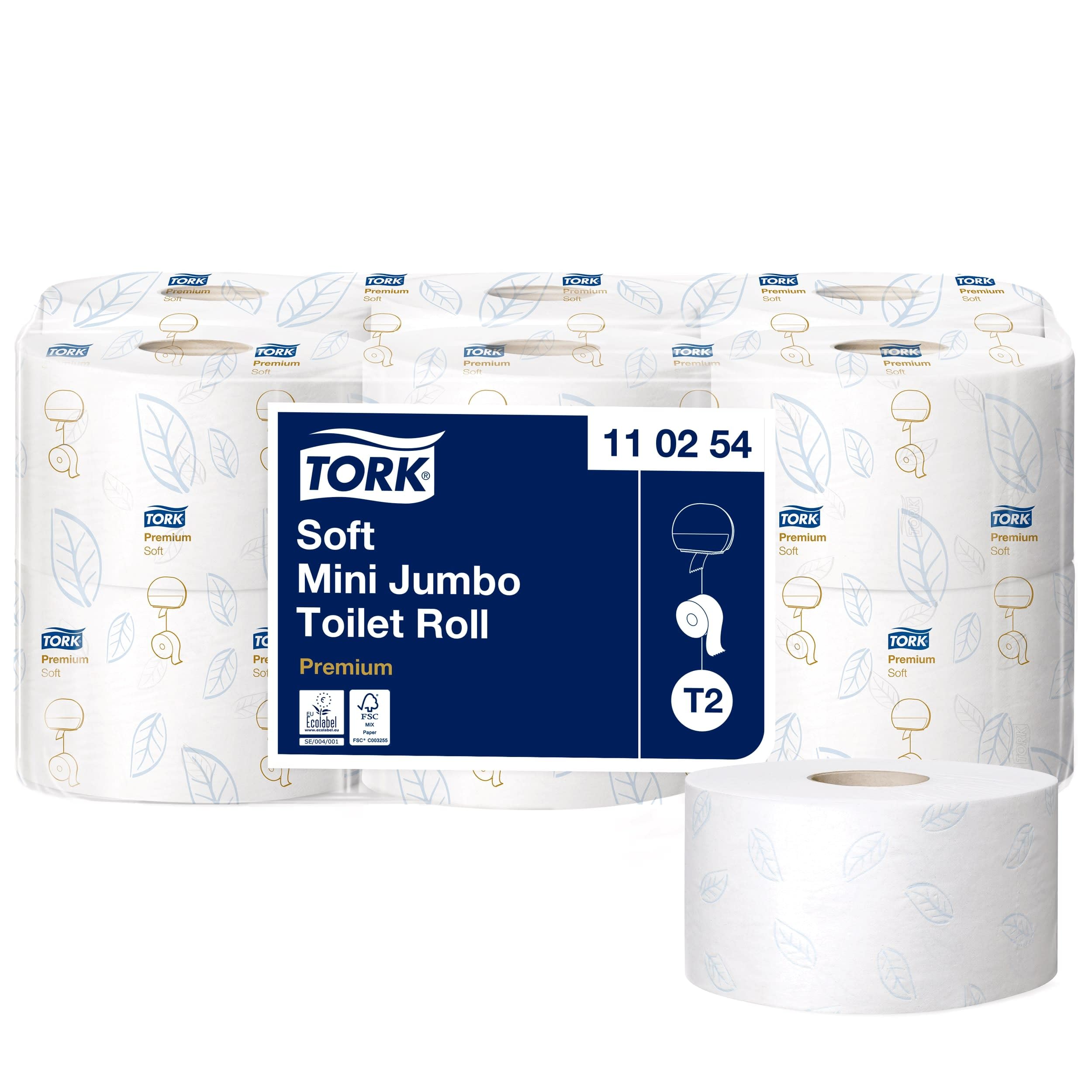 Tork 110254 Mini System Jumbo WC Rolls, 12 pieces