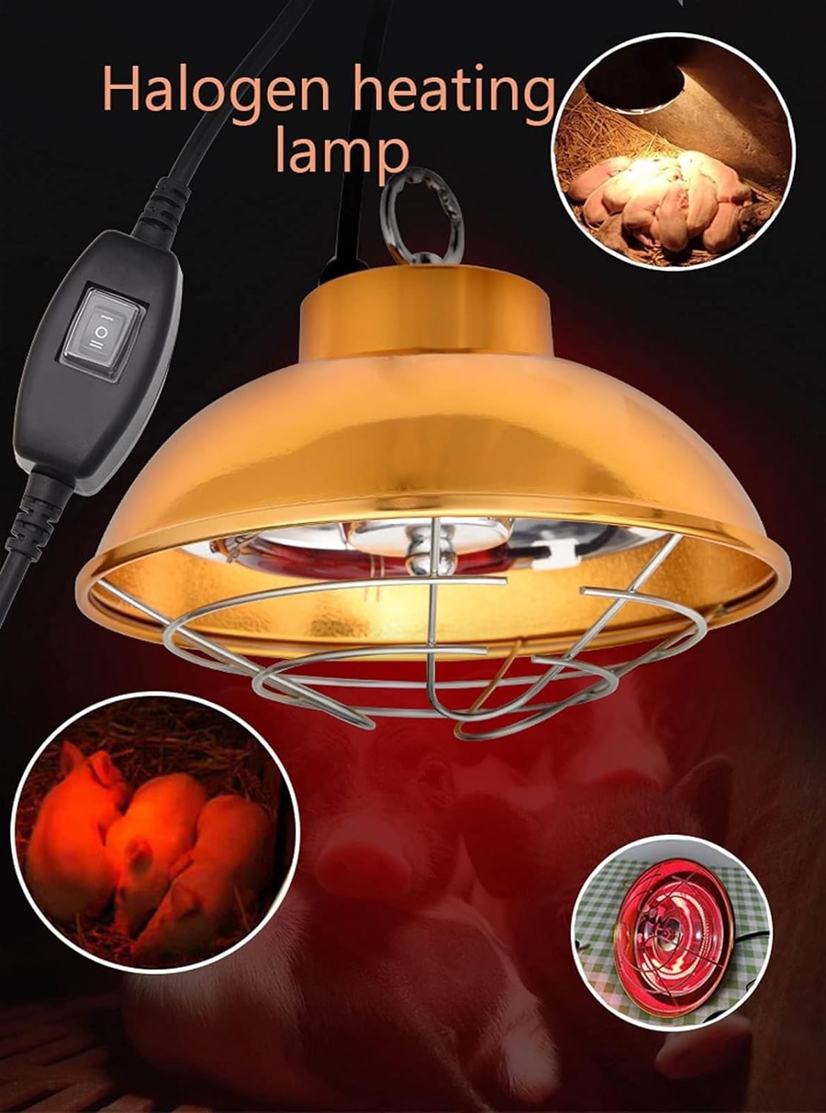 Lámpara de calefacción infrarroja de 36 cm de diámetro, lámpara de calor for cachorros, perreras, corderos, patitos, lámpara de calor halógena for calentamiento de mascotas en invierno, 350 W/550 W, i
