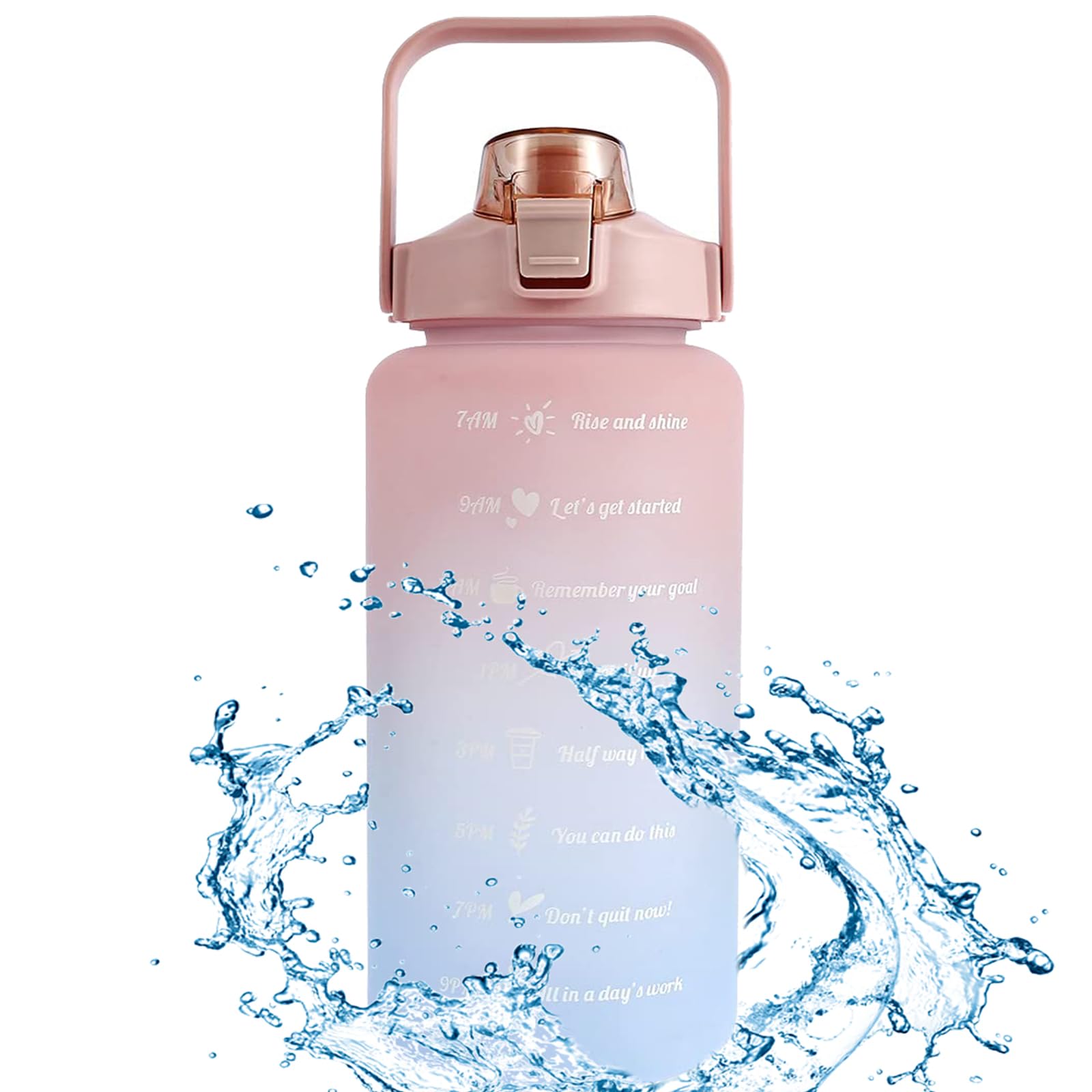 Ieron 64oz (2L) Leakproof Water Bottle, Inspirational Water Bottle With Time Stamp, BPA-Free Drinkable Water Cup Bottle, Large Water Jug for Daily Hydration, Fitness, Sports Bottles (Pink Blue)