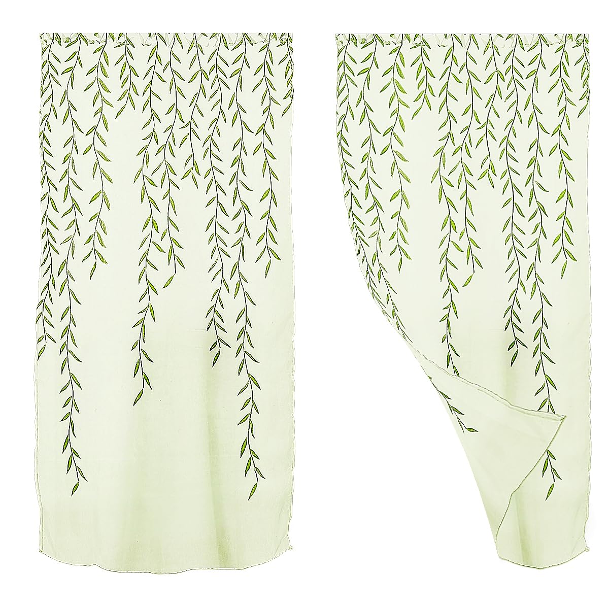 VANZACK Green Voile Curtains Polyester Wicker Pattern Window Sheer Panels 100X79 Inch Lightweight Light Filtering for Living Room Bedroom Dining Room