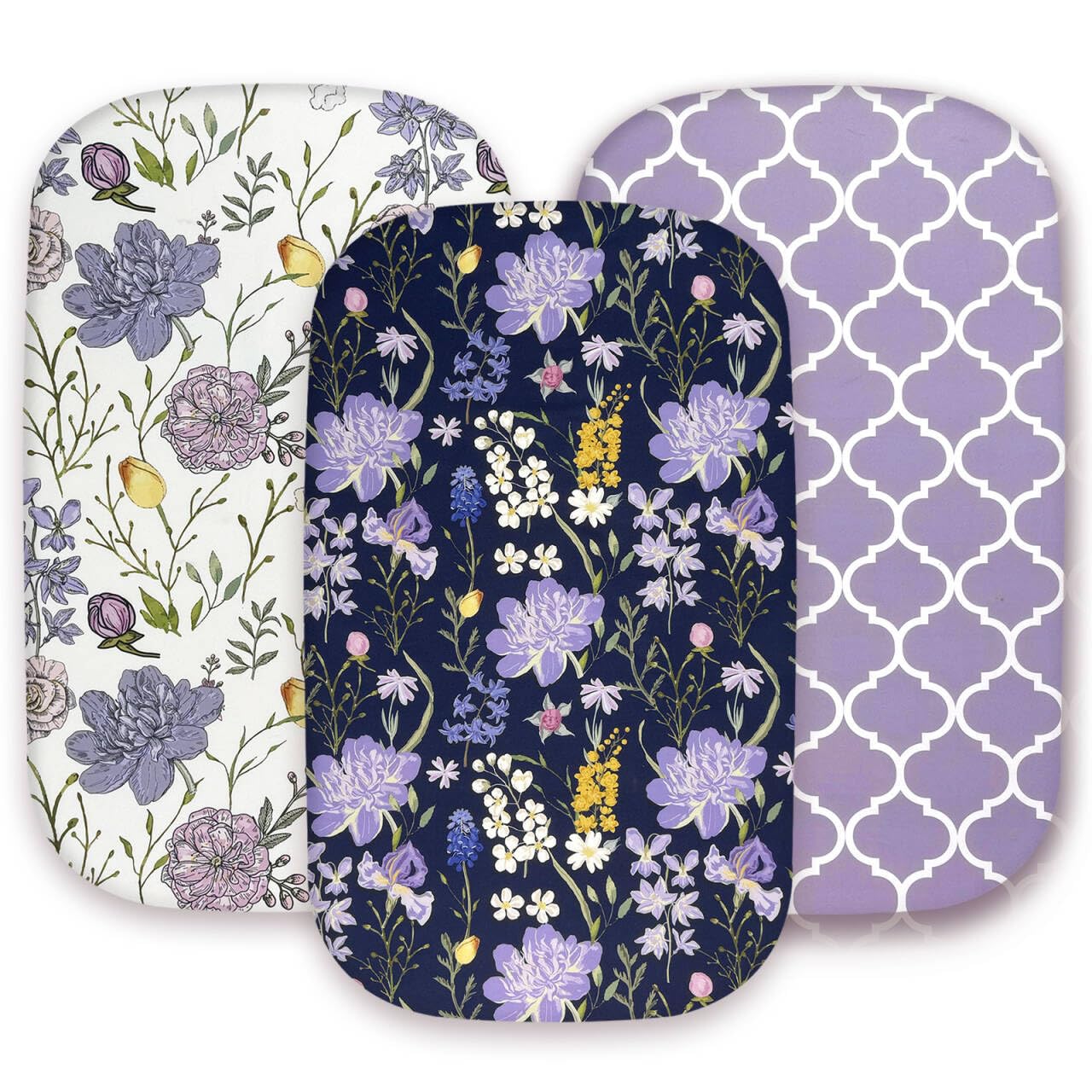 AMROSE 3 Pack Bassinet Sheets 33" x 20" Compatible with Mika Micky, Baby Delight, Dream On Me, AMKE and Other Rectangle Bassinet Mattress, Soft and Skin-Friendly, Violet