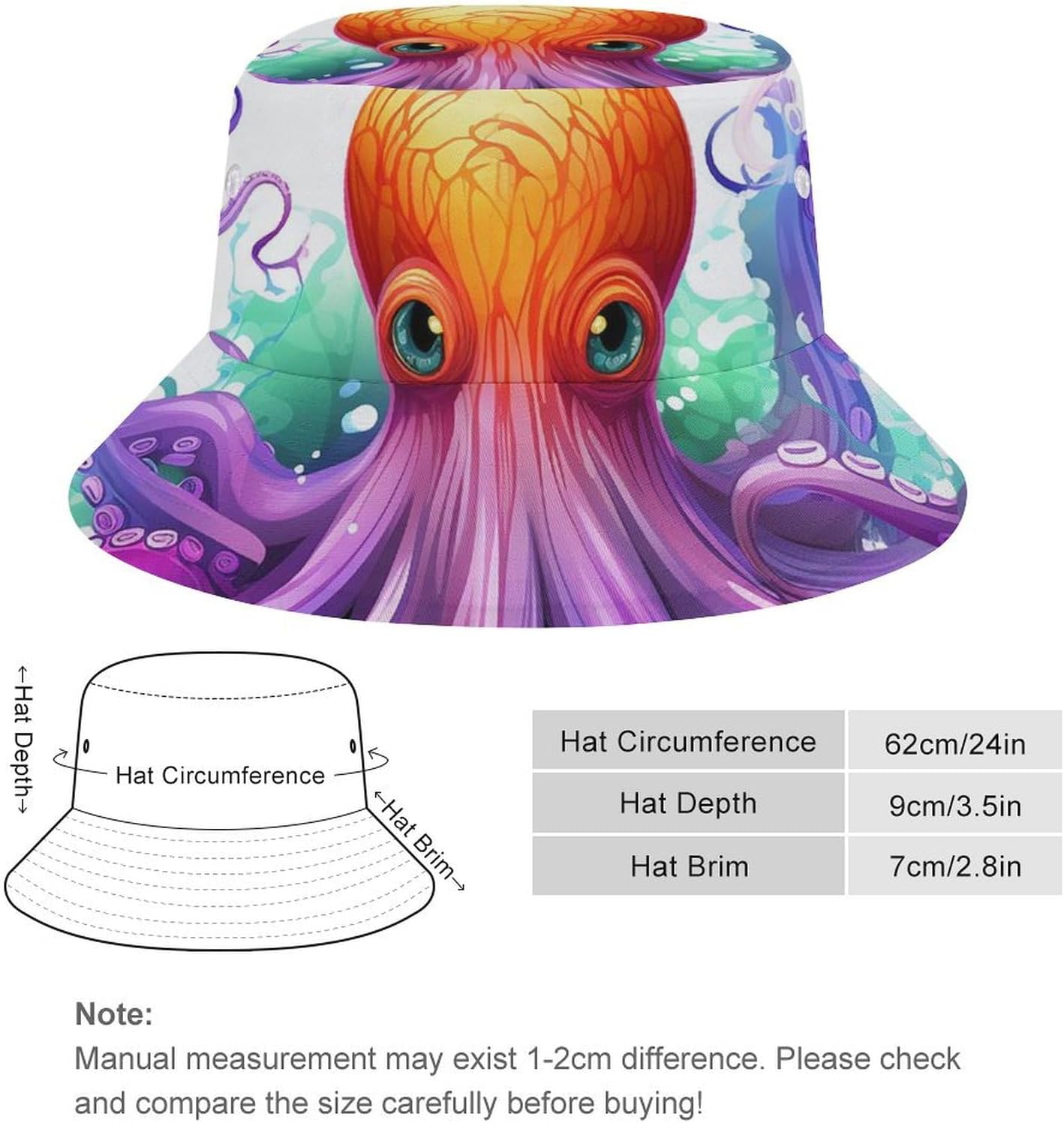 Colorful Octopus Bucket Hat Packable Sun Hats Travel Summer Beach Fisherman Cap for Women Men Teens