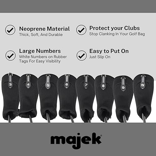 Miniatura 5 de Negro todo híbrido Headcover Set 3 4 5 6 7 8 9 Pw Golf Club cubre cabeza cubierta neopreno malla completa