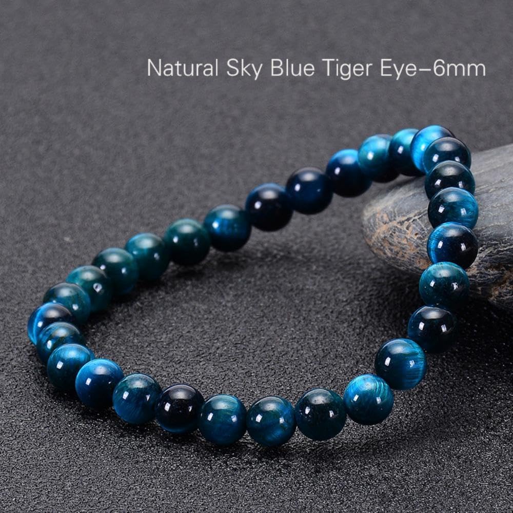 6/8/10/12mm Natural Blue Tiger Eye Bracelet Stress Relief Elastic Gemstone Natural Stone Beads Bracelet for Men Women Stretch Unisex - Image 2