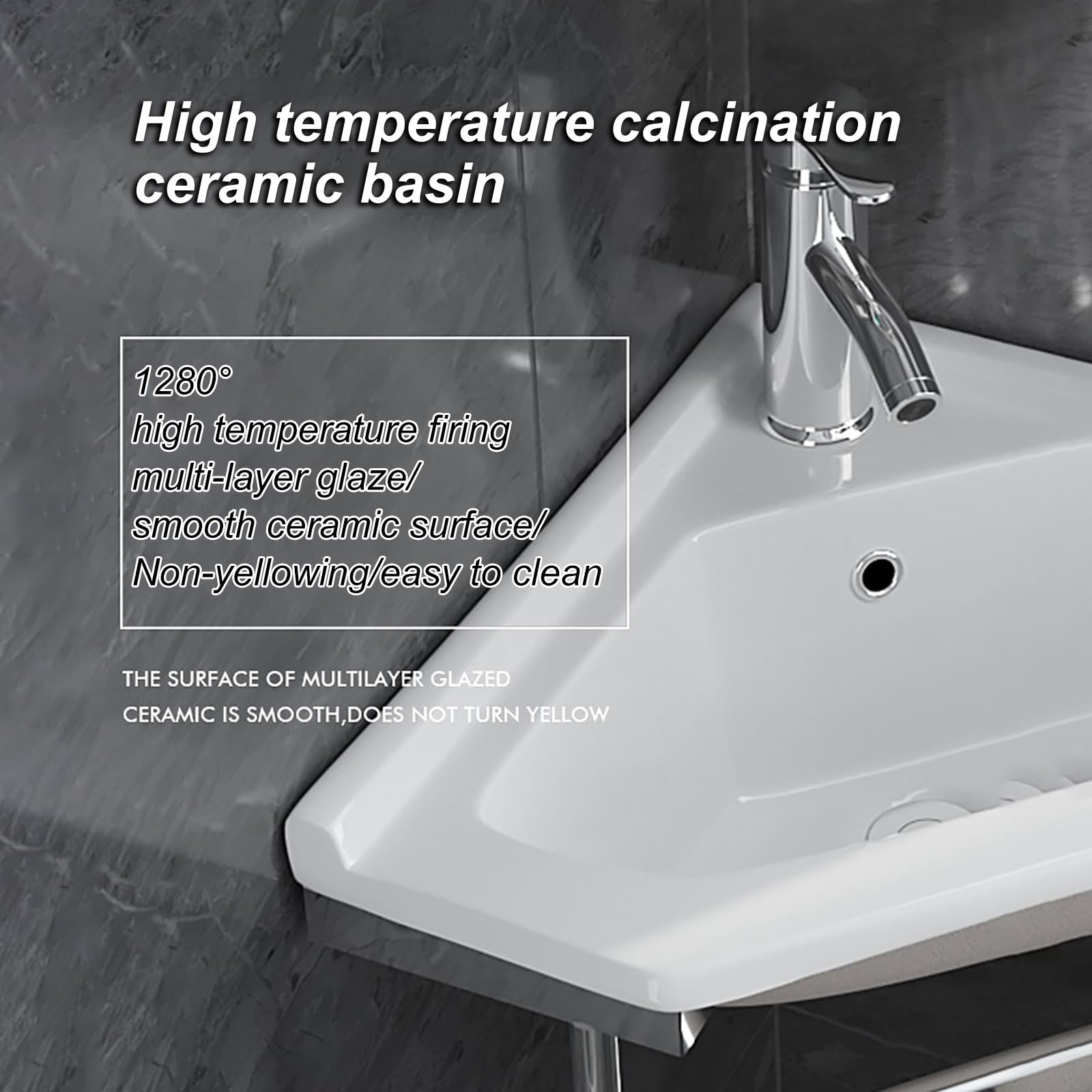 Lavello da bagno moderno ad angolo da 25,4 cm, piccolo lavabo da parete con rubinetto di scarico barra per asciugamani per cucina bagno fattoria