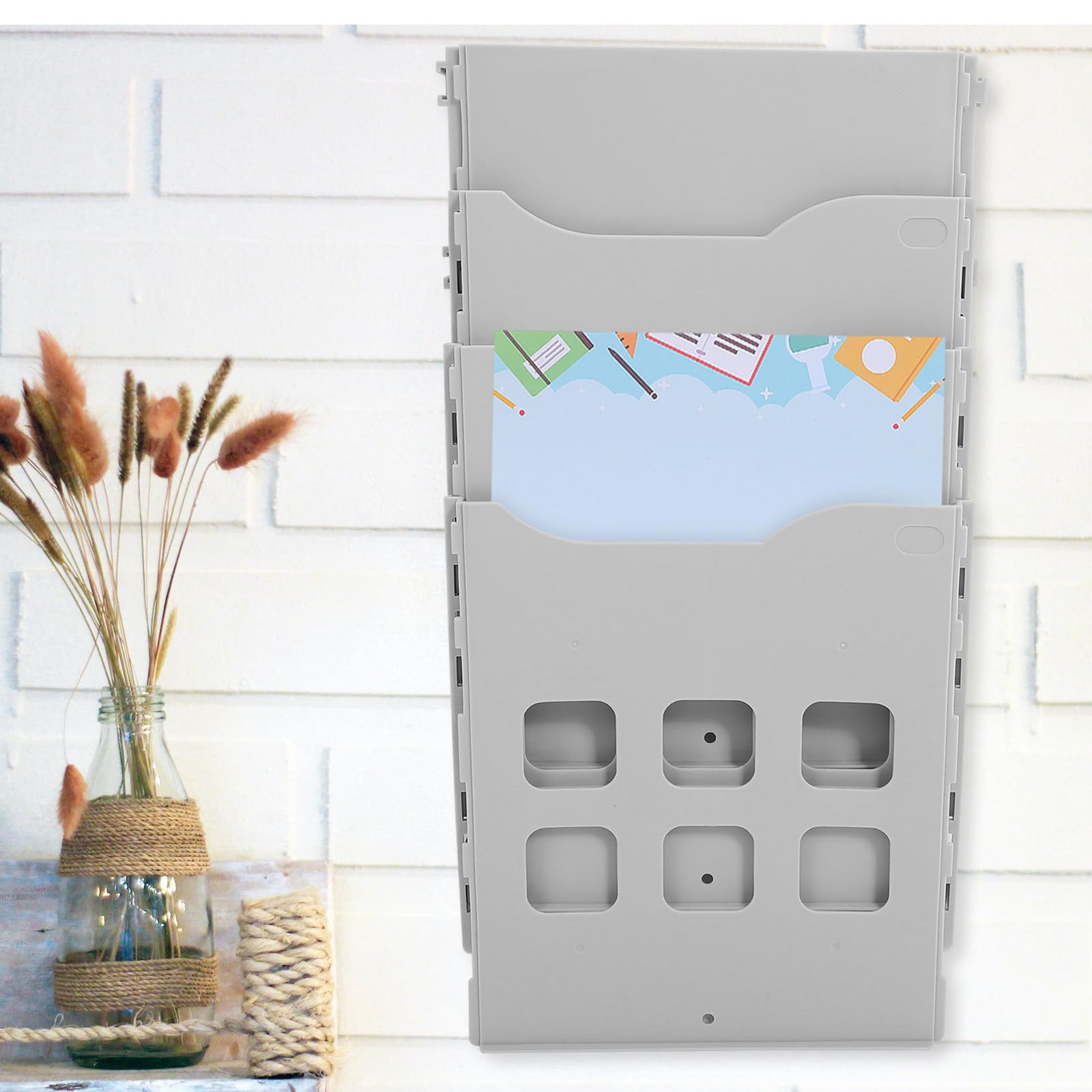 Archivador de Pared Multifunción de Plástico, Blanco, Multicapa