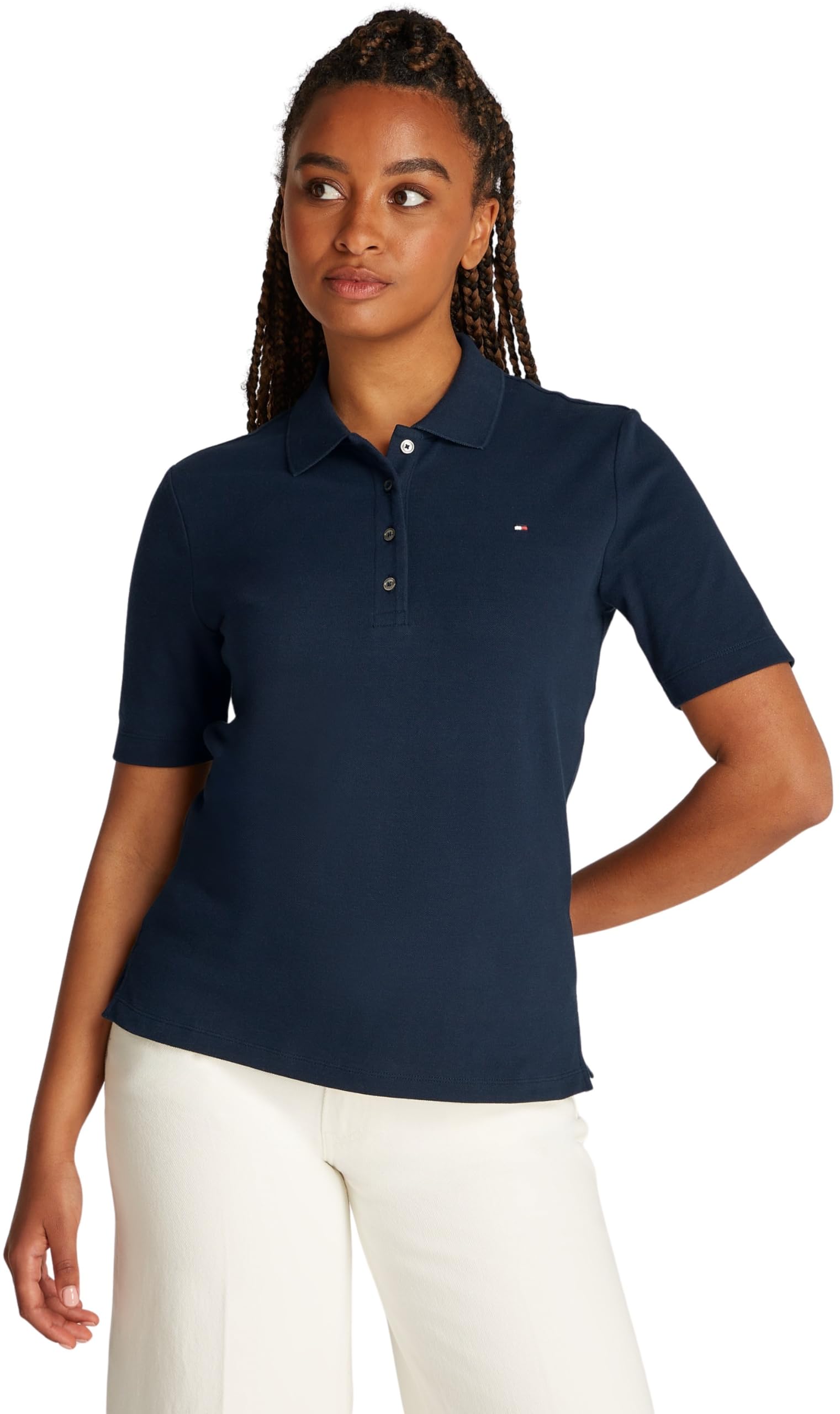 Tommy Hilfiger Damen Poloshirt Kurzarm Regular Fit, Blau (Dark Night Navy), XXS