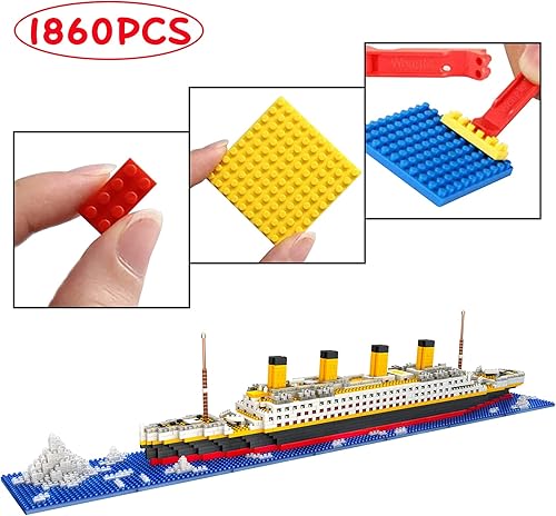 Miniatura 3 de SEASUN Titanic Ship Micro - Juego de bloques de construcción de 1860 piezas, modelo Titanic en 3D, microbloques de construcción y ladrillos de