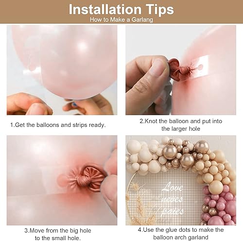 Miniatura 9 de Kit de guirnalda de globos de color rosa y nude, guirnalda de globos de color rosa polvoriento con globos de oro champán blanco albaricoque