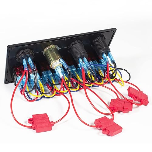 Vista 45 de Panel de interruptor de palanca impermeable de 6 cuadrillas 12V/24V Panel de interruptor basculante de aluminio con cargador USB doble, voltímetro