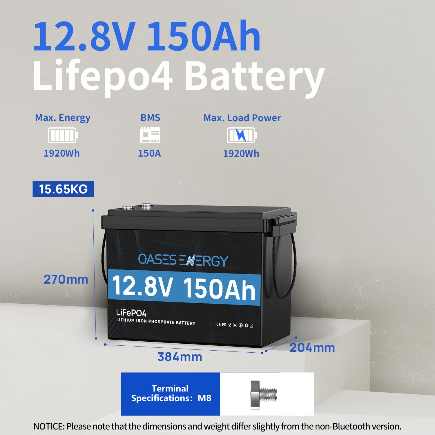 LiFePO4 12V 150Ah Lithium Batterie mit Bluetooth 150A BMS und 4000~15000 Zyklen, 10 Jahre Lebensdauer, 12V LiFePO4 Akku 1920Wh für Wohnmobil, Solarpanel Kit, Backup-Strom, Camping, Boote