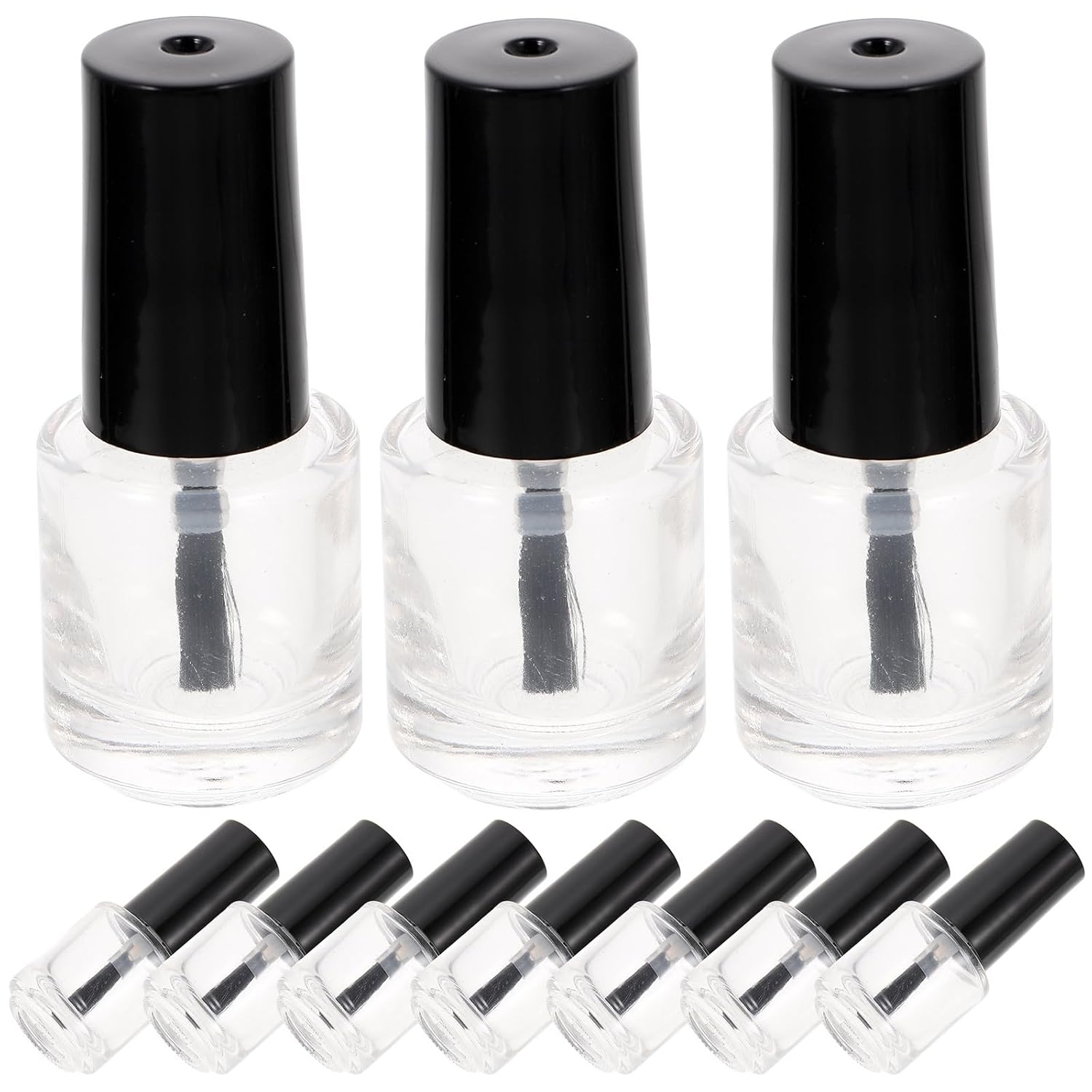 Vaguelly 20pcs Glass Nail Polish Bottle 5ml Black Brush Reusable