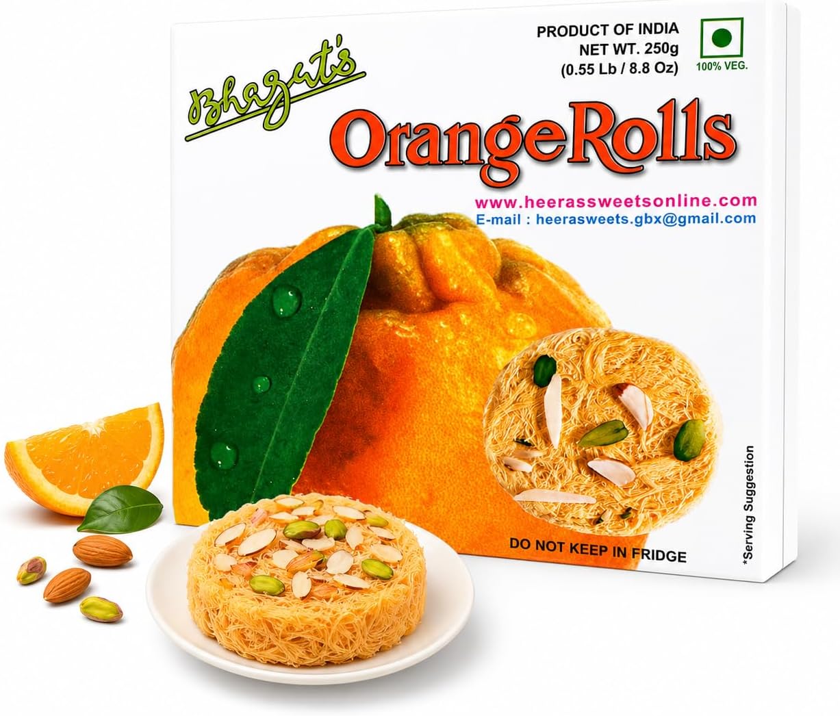 Bhagat's Heera Sweets Sonroll 250gm I Orange Favoured Son Roll (Pack of 4)
