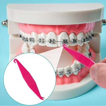HINZIC 50pcs Orthodontic Rubber Bands Tool for Braces, Colorful Elastic Dental Placer for Braces with Hook and Pusher, Disposable Rubber Bands Placer for Women Men