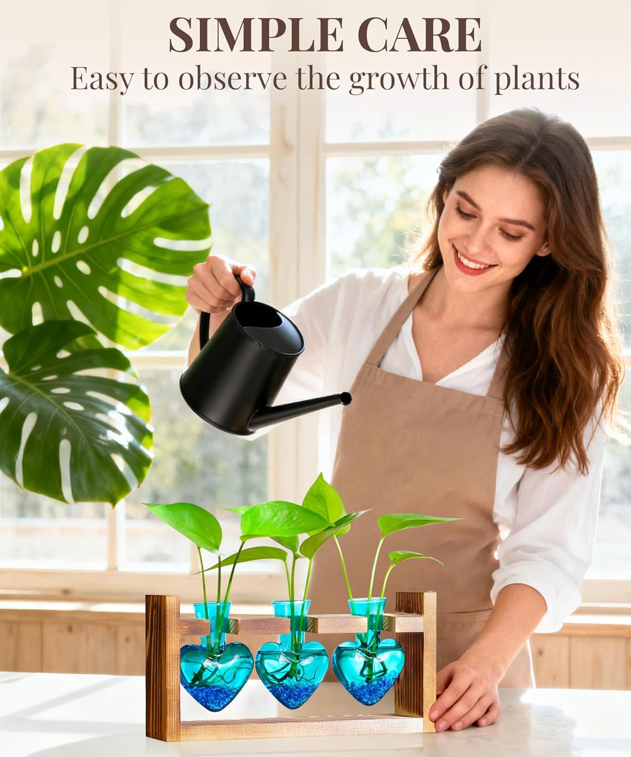 Nacome Plant Terrarium Propagation Stations: Mothers Day Gifts for Mom Plant Lovers Women Wife Daughter - 3 Bulb Glass Vases with Wooden Stand Tabletop for Hydroponics Home Garden Decor