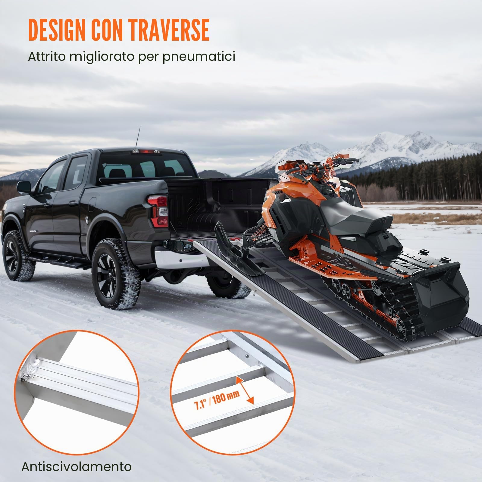 VEVOR Rampe in Alluminio Pieghevoli 216x137,5 cm, Rampa di Carico Capacità 680,4kg, Rampa di Accesso per Moto, Fuoristrada, Rimorchio, ATV, UTV, Trattore, 3 Pezzi, Rampa 3 Pezzi per Trasporto