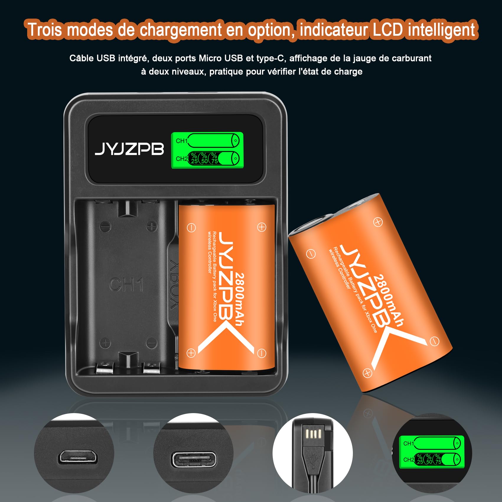 JYJZPB Batterie pour Manette Xbox One, 4X 2800mAh Batterie pour Manette Xbox One/Xbox Series X/S avec Chargeur de Batterie Xbox