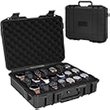 21 Slots Watch Travel Case Organizer Watch Hard Collection Storsge Box with Padlockable Hole Waterproof Watch Box with Foam for Men & Women Watch Carry Case Fits All Watches