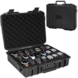21 Slots Watch Travel Case Organizer Watch Hard Collection Storsge Box with Padlockable Hole Waterproof Watch Box with Foam for Men & Women Watch Carry Case Fits All Watches