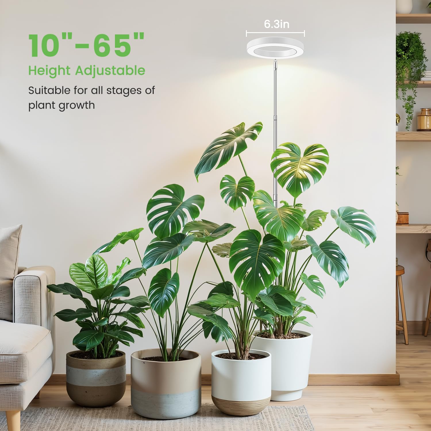 Aokrean Lot de 3 lampes de croissance de 16 cm, 80 DEL à spectre complet pour culture en intérieur, hauteur réglable de 25,4 à 165,1 cm, minuterie automatique 6/12/16 heures, 3 modes d'éclairage